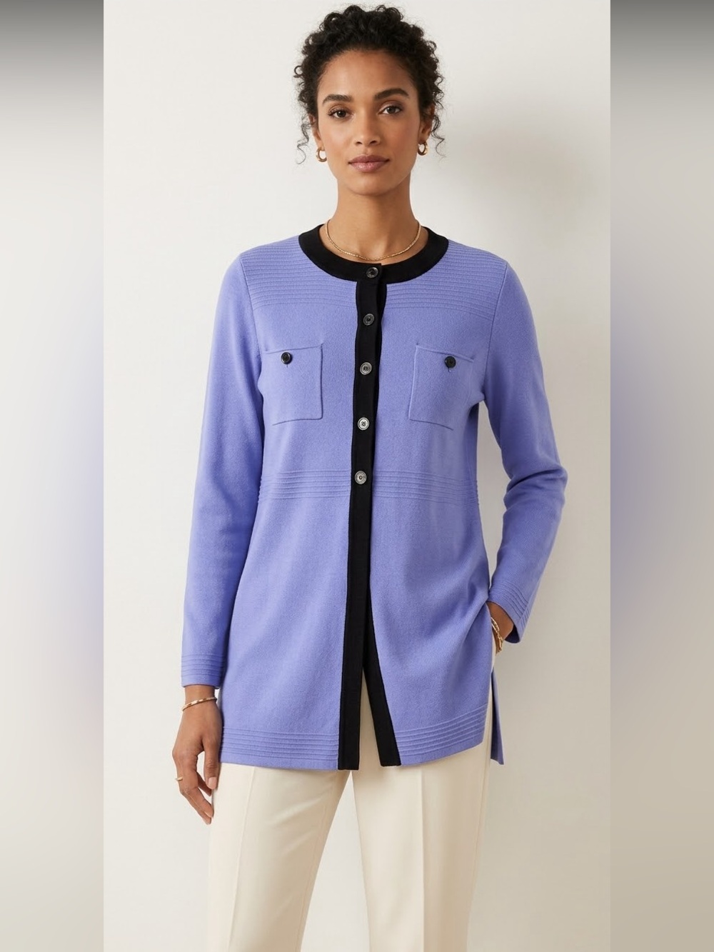 Exclusively Misook Vintage Periwinkle Blue Longline Knit Cardigan Tunic Small